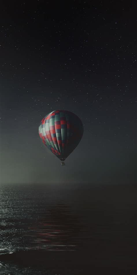 Hot Air Balloon Wallpaper 4k Night Full Moon Dark Background Sea