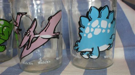 Welchs Dinosaur Jelly Jar Glass Rare Set 4 Glass Set