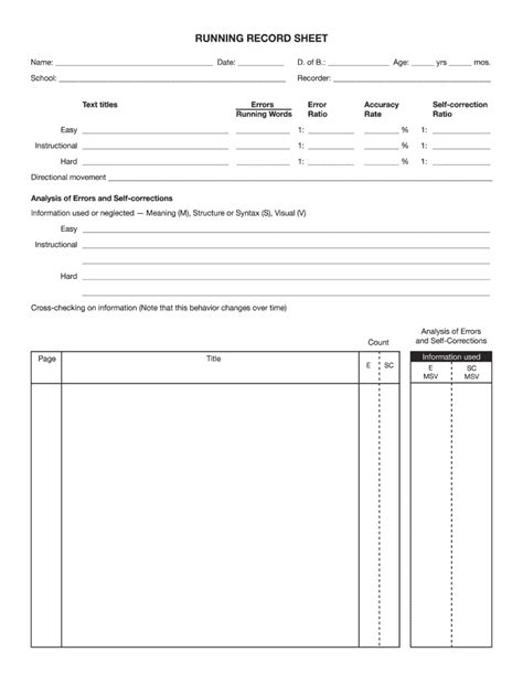 Free Printable Running Record Template