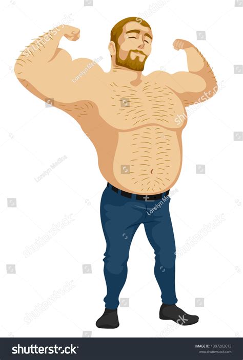 Vektor Stok Illustration Shirtless Man Flexing His Arms Tanpa Royalti