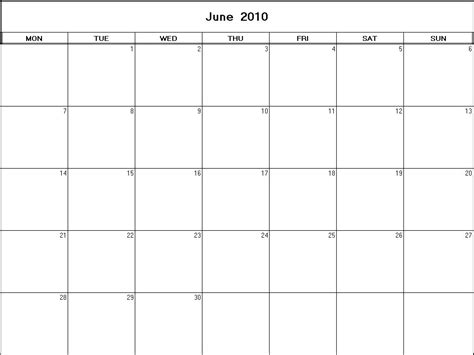 June 2010 Printable Blank Calendar