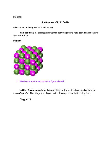 AP Chem 2.3 Striucture of Ionic Solids - ]yuName: 2 Structure of Ionic