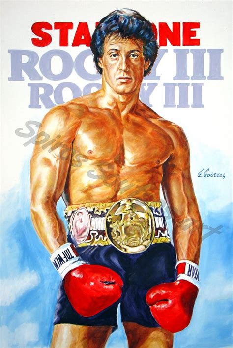 He goes on to look very similar in rocky ii. Sylvester Stallone, Rocky 3 movie poster, painting portrait