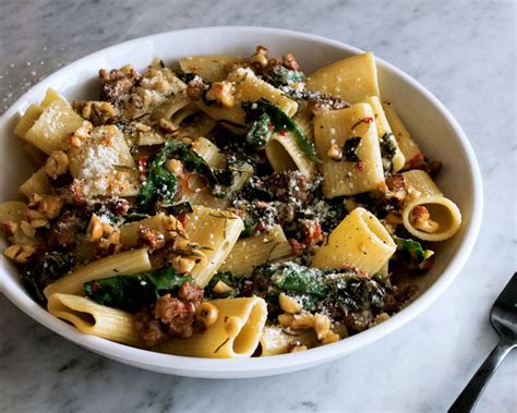 Spicy Paccheri With Sausage And Greens The Original Dish Recipe