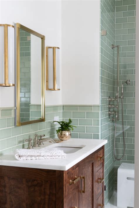 Green Bathroom Tiles With Handmade Tile Trim Green Tile Bathroom