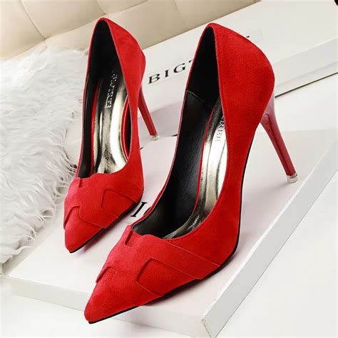 New 2017 Women Pointed Toe Pumps Slip On Sexy High Heel Red Bottom