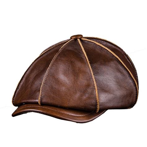 Mens Genuine Leather Warm Octagonal Cap Casual Vintage Newsboy Cap