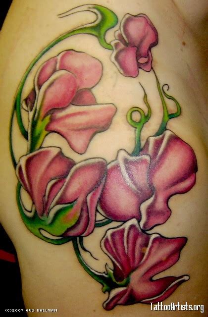 Amazing Sweet Pea Flowers Upper Arm Tattoo Design Idea Tattoomagz