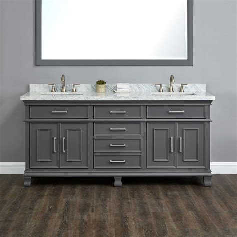 Costco has the mission hills 60 gray double sink vanity with quartz counter top and porcelain sinks for $799!!! Brayden 72" Double Sink Bath Vanity by Mission Hills in 2020 | Bath vanities, Vanity, Double sink