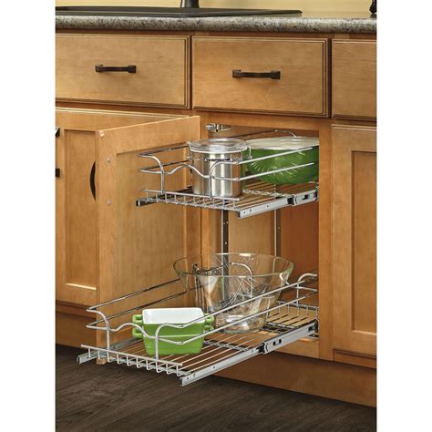 Then rest the cabinet onto the rail and fasten the cabinet for permanent placement and stability. Shop Rev-A-Shelf 11.75-in W x 22-in D x 19-in H 2-Tier ...
