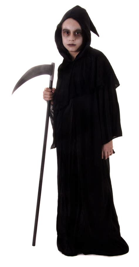 Grim Reaper Haunted Black Robe Boys Fancy Dress Halloween Kids Costume