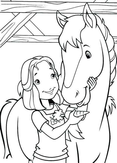Little Girl Feeding Horse With Carrot Coloring Page Free