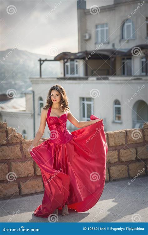 Beautiful Woman In A Red Dress Stock Photo Image Of Girl Beautiful