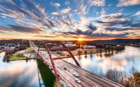 1920x1080 Resolution Red Metal Bridge Cityscape City Hdr Sunset