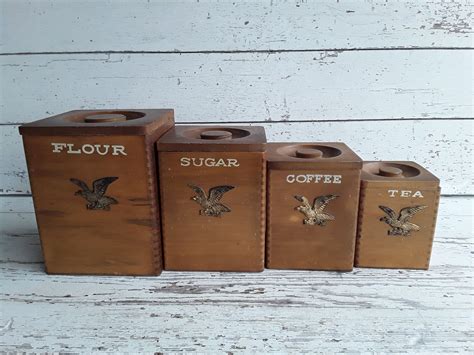 Vintage Wooden Eagle Canister Set Set Of 4 Wooden Nesting Etsy