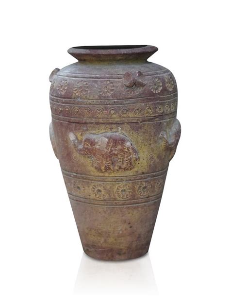 Antique Brown And Yellow Clay Big Vase On White Background Object