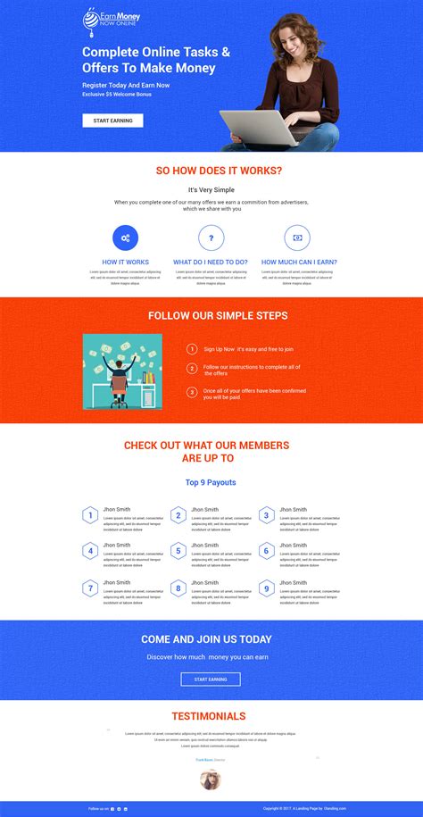 Trust us now, get free $5 cash signup bonus. Responsive Money Earn Online Landing Page Design Template With Free Builder To Earn Money Online ...