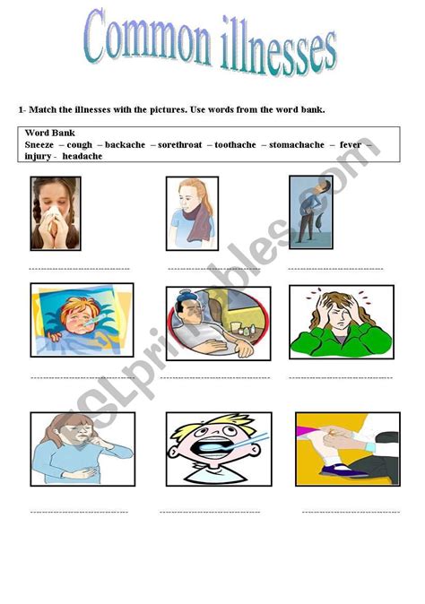 english worksheets common illnesses