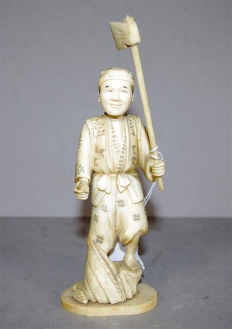 Japanese Ivory Flag Bearer Figurine Ivory Oriental