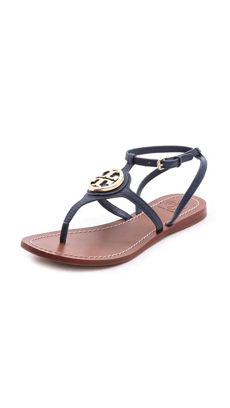Tory Burch Leticia Flat Thong Sandals Tan In Blue Lyst