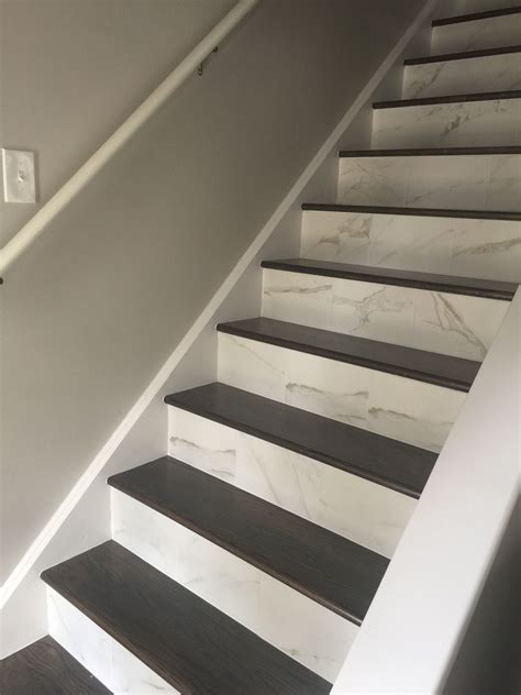 Marble Look Porcelain Tiled Stair Risers Tiled Staircase Stairs