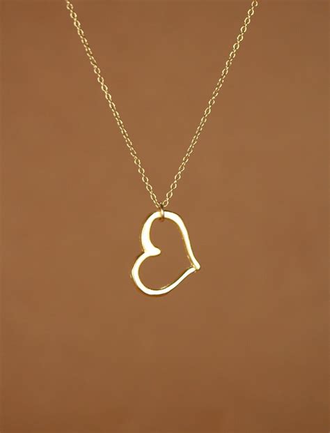 Heart Necklace Love Necklace Heart Outline Gold Heart Etsy