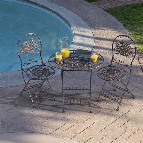 3 Piece Folding Metal Bistro Sets For The Outdoors