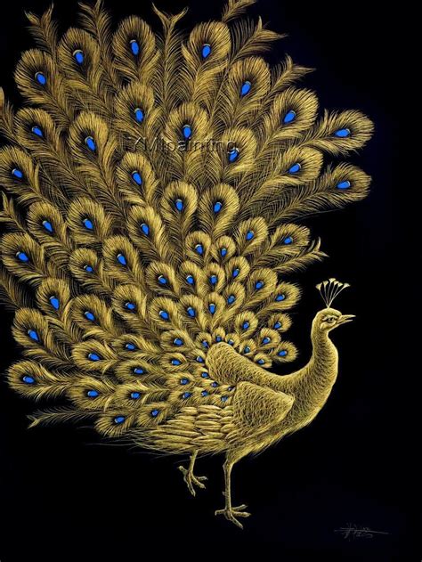 Buy Peacock Paintings On Canvas Original Black Gold Wall Art Online In