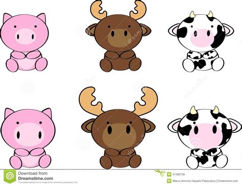 Cute Baby Animals Cartoon Set7 Stock Vector Image 47490736