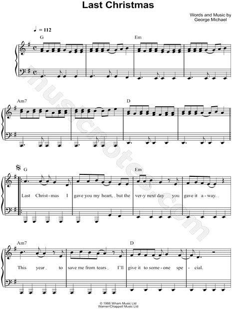 Pin on projects to try. Wham! "Last Christmas" Sheet Music (Easy Piano) in G Major ...