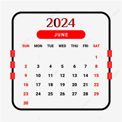 Gambar Kalender Bulan Juni 2024 Dengan Warna Hitam Dan Merah Kalender