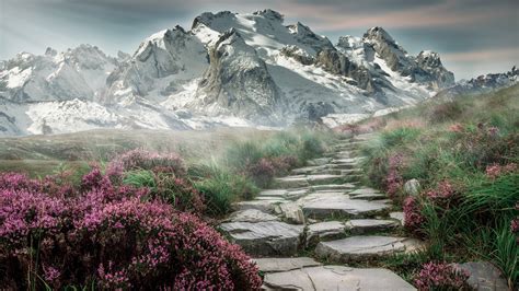 Stairway To The Mountains Hd Wallpaper Background Image 2074x1167