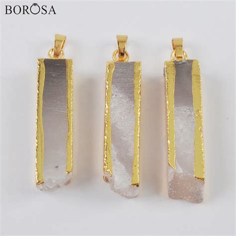 BOROSA Gold Plated Cuboid Natural Agates Druzy Pendant For Necklace Raw