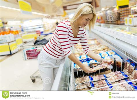 Beautiful Woman Buying Food In Supermarket Stock Photo Image Of