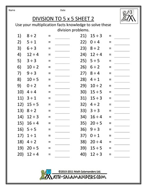 Free Division Worksheets Division Tables To 5x5 2 790×1022 Pixels