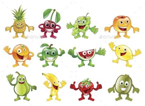 Set Of Colourful Fruit Character Mascots Colorful Fruit Mascot