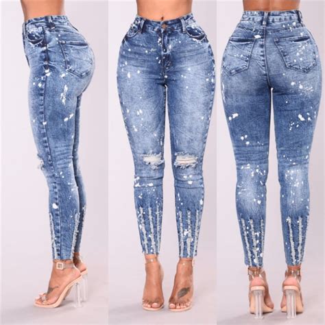 Wkoud 2018 Womens Denim Pencil Pants Fashion Sexy Hole Elastic Jeans