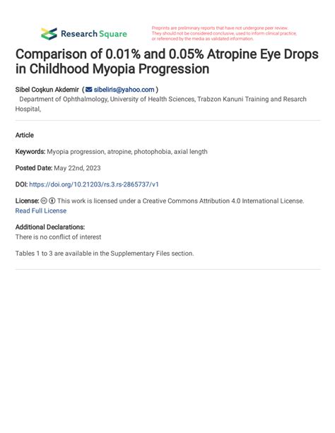 Pdf Comparison Of 001 And 005 Atropine Eye Drops In Childhood