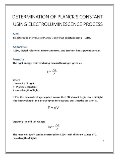 Plancks Constant Experiment Report Pdf Light Emitting Diode Voltage