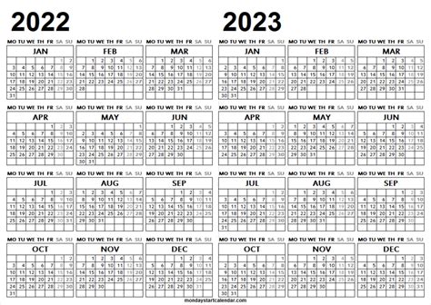 2022 And 2023 Academic Calendar Printable 2 Year 2022