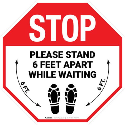 Stop Please Stand 6 Feet Apart While Waiting Shoe Prints Stop