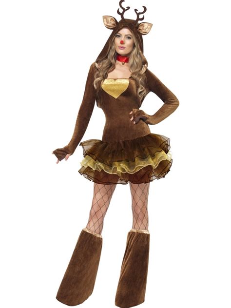 Adult Sexy Fever Christmas Rudolf Reindeer Ladies Fancy Dress Xmas Party Costume