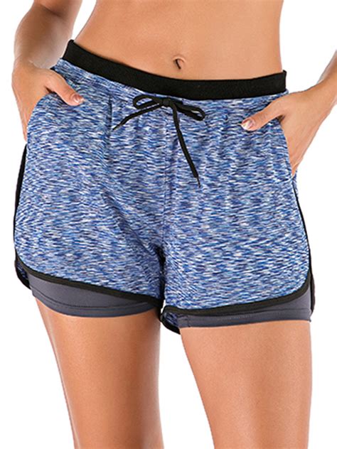 Womens Double Layer Yoga Shorts Workout Shorts Athletic Sports Active