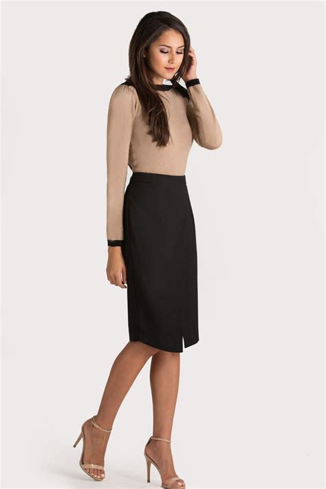 Black Tan Business Casual Outfit For Work Skirttheceiling