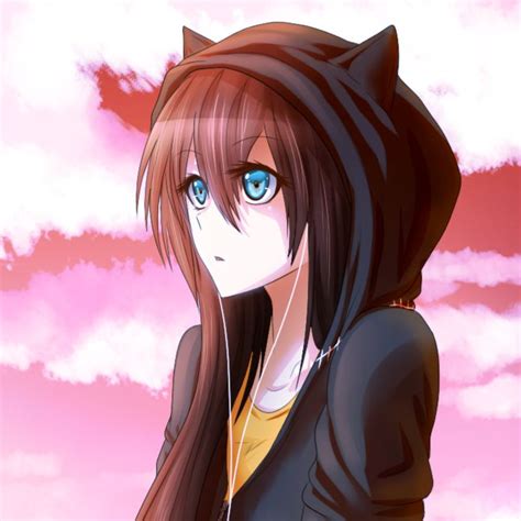 Anime Girl With Headphones And Brown Hair And Hazel Eyes