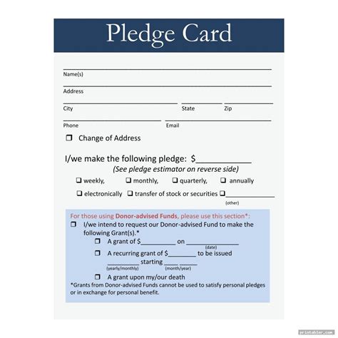 Pledge Card Template Printable