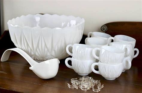 Vintage Milk Glass Punch Bowl Set With Cups Hazel Atlas Etsy