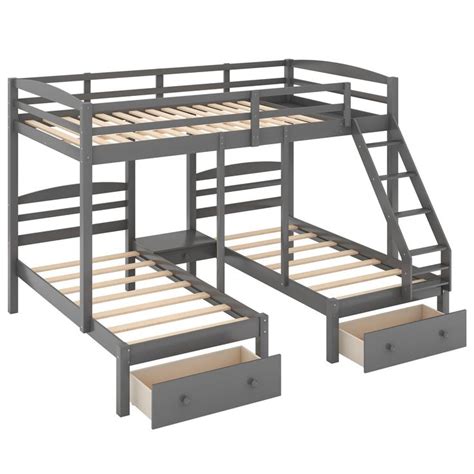 Full Over Twin And Twin Bunk Bed Triple Bunk Bed With 3 Storage Drawers