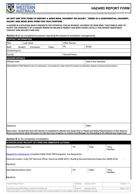 Free Hazard Report Forms In Ms Word Pdf