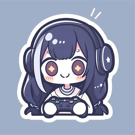 Minimal Japanese Kawaii Gamer Girl Chibi Anime Vector Art Sticker Con